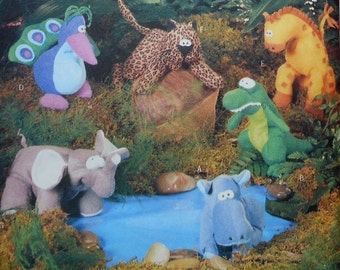 Bean Bag Animals Dolls Sewing Pattern Uncut Butterick 5663 hippo alligator monkey peacock giraffe leopard elephant giraffe