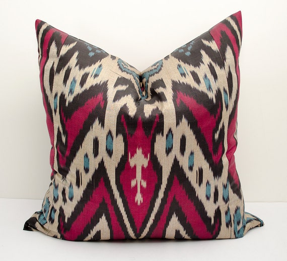 20x20 ikat pillow cover blue red beige black ikat