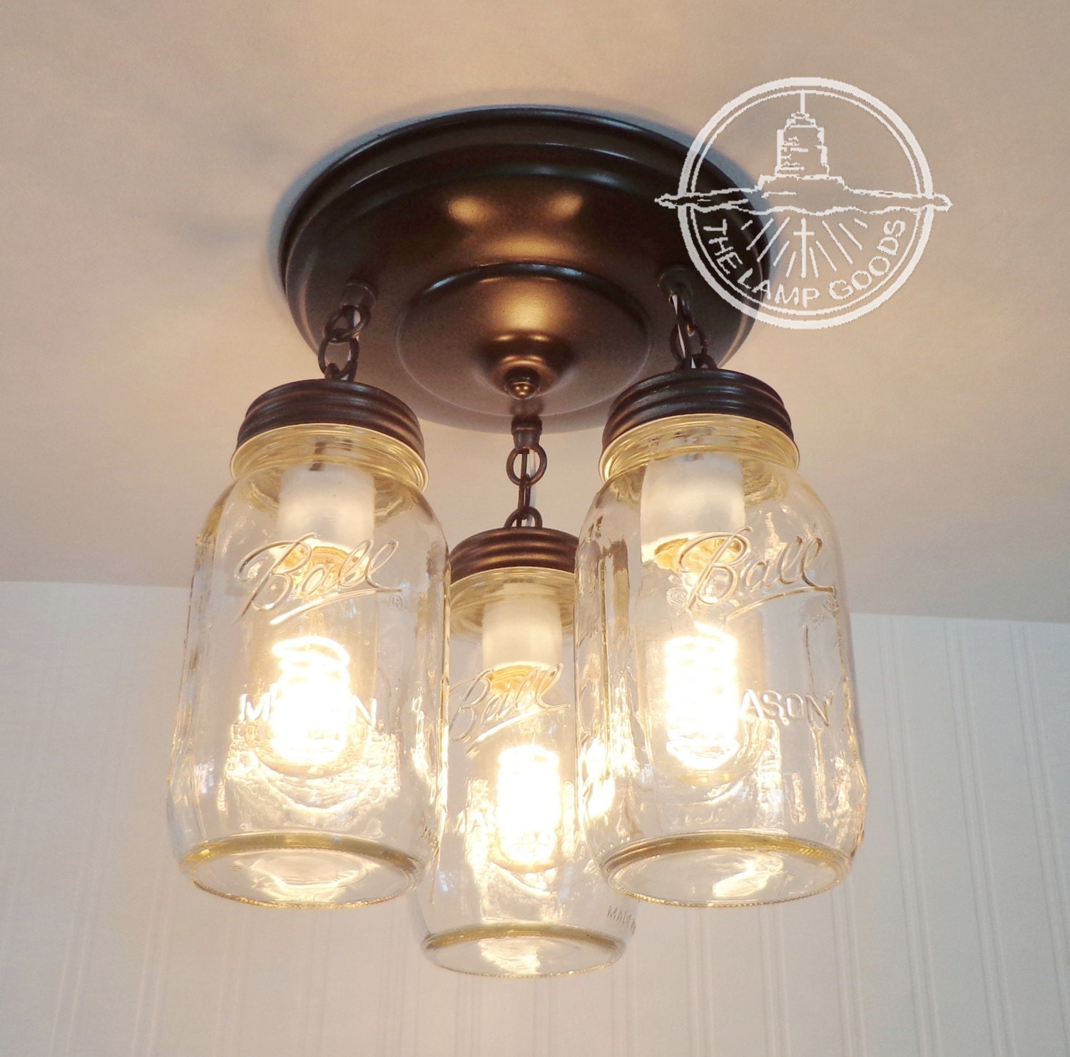 MASON JAR LIGHT New Quart Trio Flush Mount Ceiling Fan