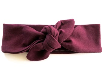 Dark Burgundy Baby Headband - Top Knot Headband - Stretch Headband - Vintage Style - Oxblood - Maroon Dark Eggplant Aubergine