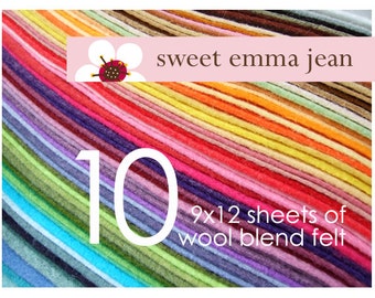 Wool Felt Sheets - Choose Any Ten (10) - Wool Blend Felt