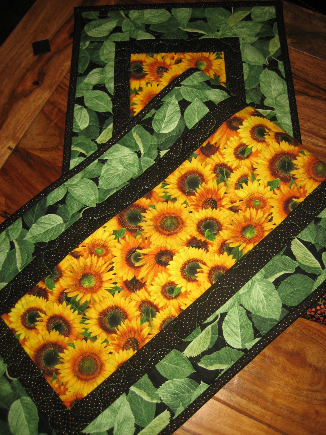 Yellow Sunflowers Quilted Tablerunner Summer Table Runner