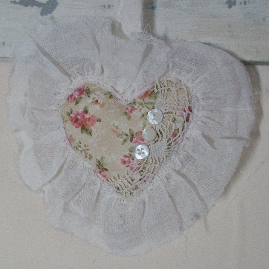 3 Heart Valentine Ornaments Shabby Chic Pink by paintedquilts