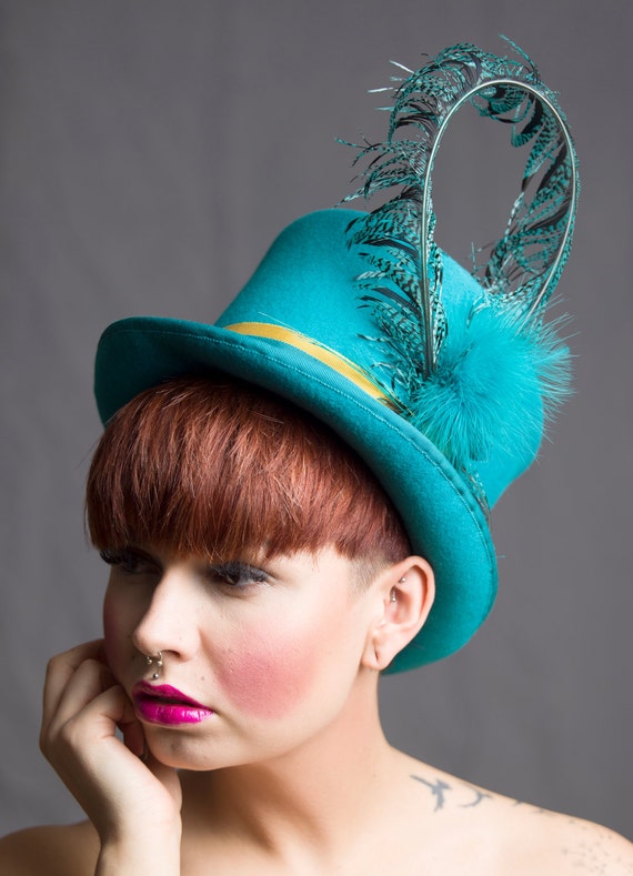 Top Hat Luxe Millinery Steampunk Women Turquoise English Millinery Menswear by perhapsTurquoise steampunk buy now online