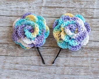 Lavender pastel varigated crochet Flower bobby pin, Hair Clip, Flower Hair Accessories, Crochet Flowers, girls hair accessories, Set of 2