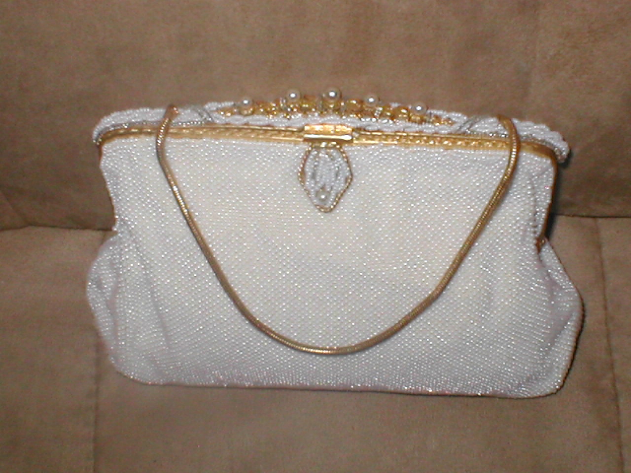 Vintage French White Beaded Evening Purse by H A & E Smith Ltd