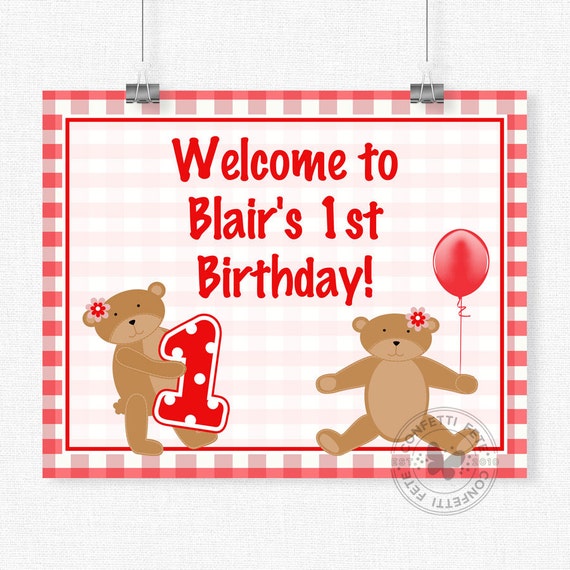 Teddy Bear Picnic Birthday Sign, Teddy Bear Welcome Sign, Bear Party Decorations, Printable 8x10 Sign Il_570xn