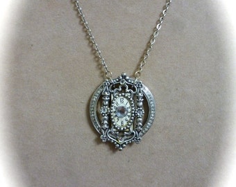 Filagree Pendant Necklace, Victorian Art Deco Style Rhinestone