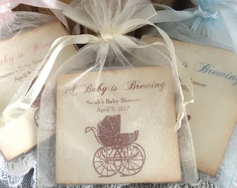 Baby Shower Favors Tea Bag Favors Baby Shower Favor Carriage Baby is Brewing Set of 10