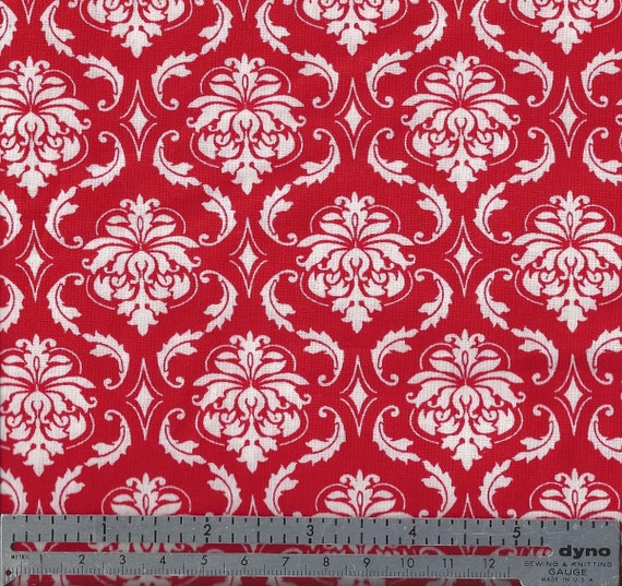 Cotton Fabric Damask Red and White Print 3 Lengths Left
