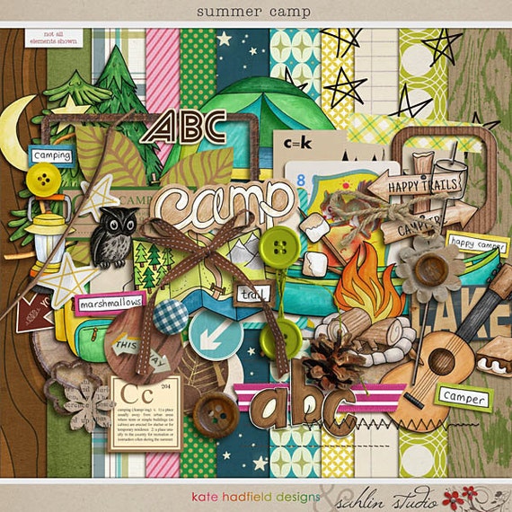 Summer Camp Digital Scrapbooking kit for Camping / Outdoors