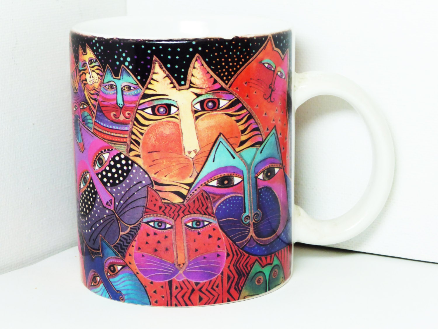 Laurel Burch Mug Cats Coffee Cup Vintage Designer Pop