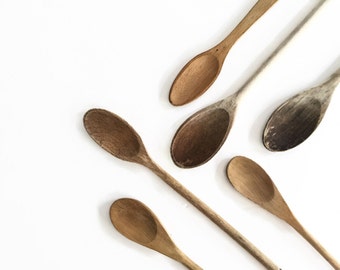 Collection of 6 Vintage Wood Spoons, Primitives, Urban Farmhouse