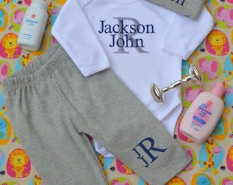 Baby Boy Coming Home Outfit Monogrammed Baby Boy Clothes Newborn Baby Boy Hat Personalized Baby Boy Outfit Baby Boy Baby Boy Gift