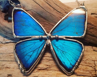Jewelry, morpho butterfly, blue butterfly, Real Butterfly Wing Necklace, Blue butterfly Pendant,handmade butterfly pendant, butterly wing