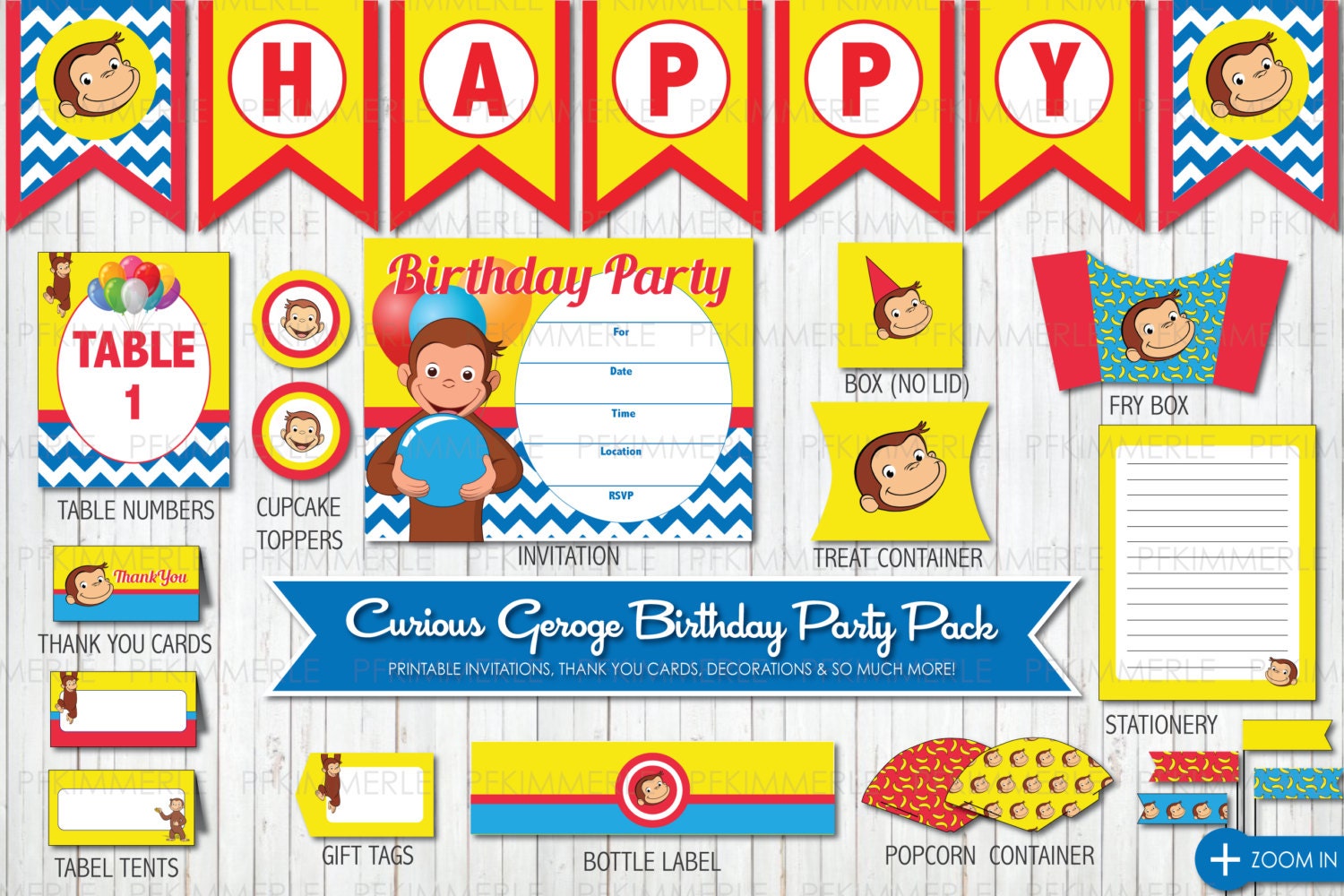 Curious George Birthday Party Printable Party Pack Birthday