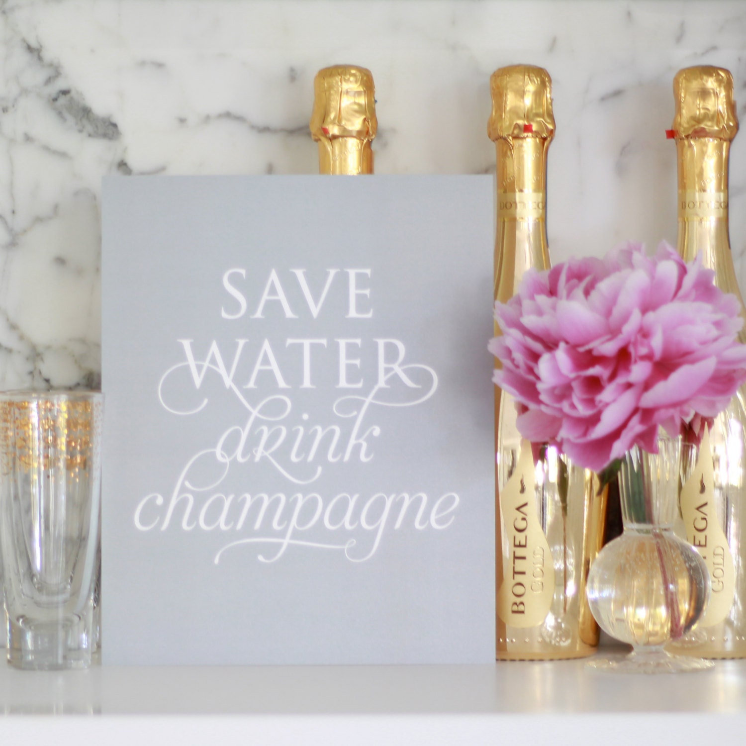 Save Water Drink Champagne 8x10 typography print to frame