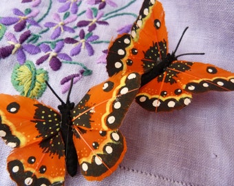 Orange feather butterfly hairclips