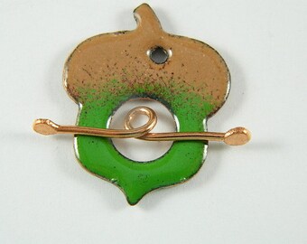 Enameled Acorn Toggle Clasp with Copper Toggle Bar