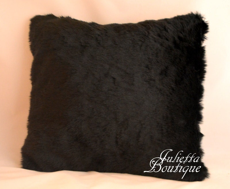 Black faux fur cushion pillow Faux Fur black fur cushion