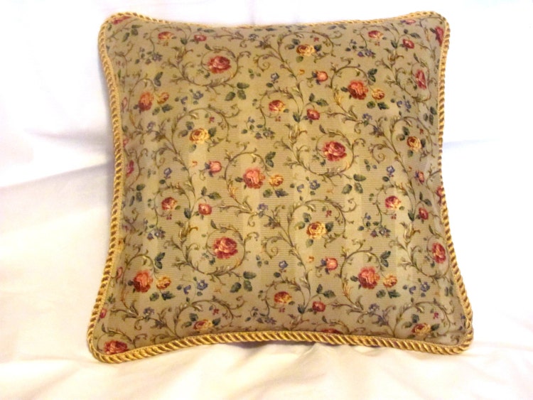 French Country Cottage Garden Pillow Gold by TsEclecticTreasures