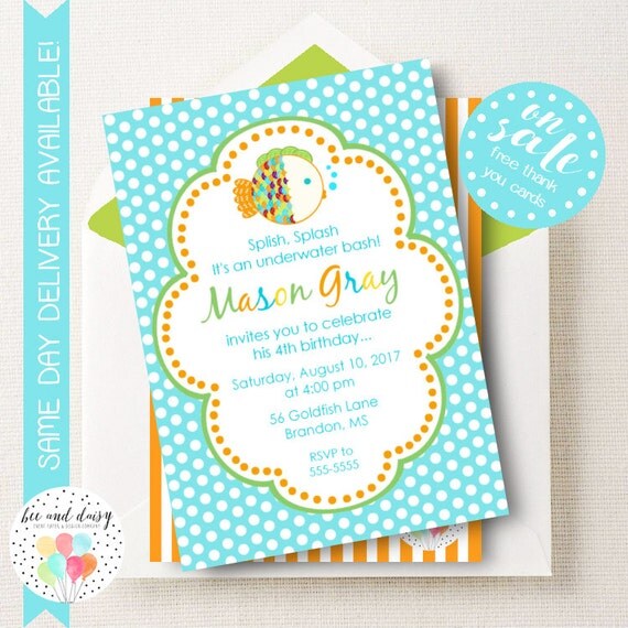 Goldfish Invitation, Goldfish Birthday Invitation, Goldfish Party, Boy Birthday, Girl Birthday, Goldfish Invite, Goldfish Baby Shower Il_570xn