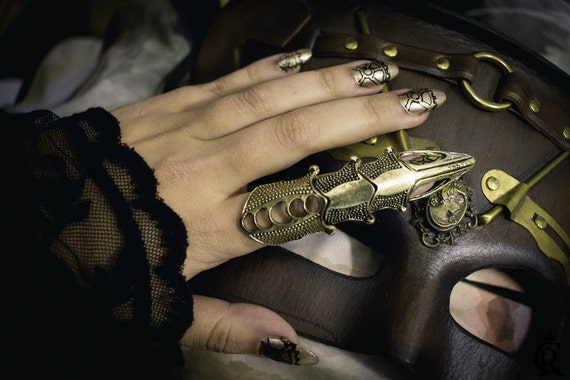 Steampunk ring, custom steampunk armor ring, armor ring, full finger knuckle ring, statement ring, gothic ring by CostureroReal steampunk buy now online