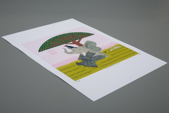 The Elephant and The Eagle - Animal illustration - Childrens art - Nursery art - Nursery Decor - iOTA iLLUSTRATiON