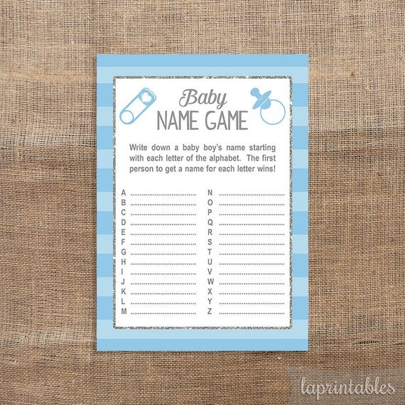 Blue Baby Name Game Baby Shower Game A to Z Game by laprintables