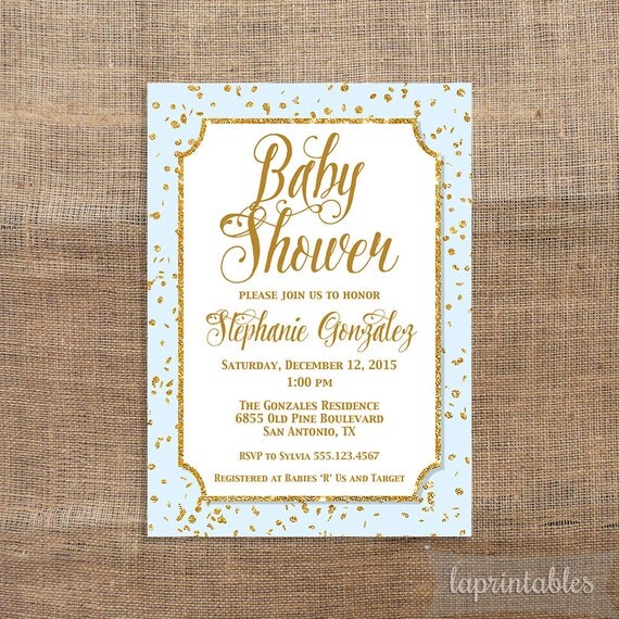 Blue And Gold Baby Shower Invitations 7