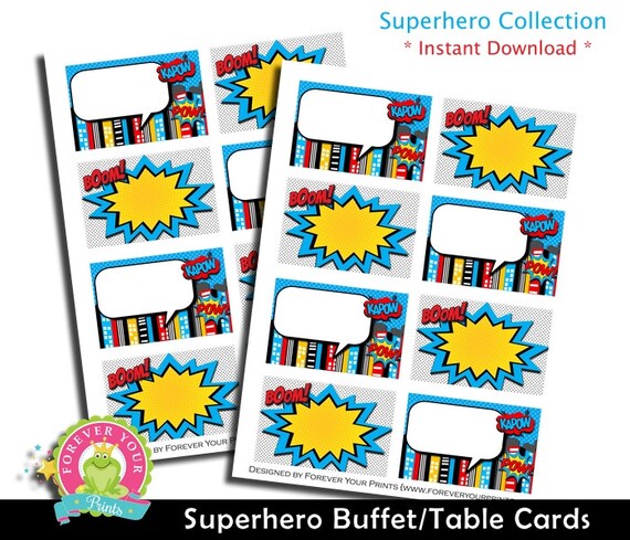 Superhero Buffet Table Labels / Superhero Party / Superhero Birthday / Superhero Party Favors / INSTANT DOWNLOAD Il_570xn