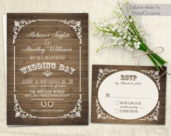 Western Wedding Invitation Sets Country Rustic Barn Wood Flourishes Horseshoe DIY Custom Digital Printable Western Wedding Invitation Sets Country Rustic Barn Wood Flourishes Horseshoe DIY Custom Digital Printable
