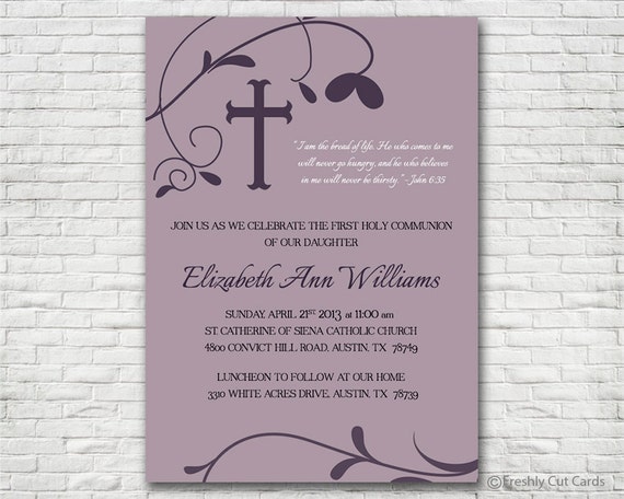Elegant First Communion or Baptism Invitation - Printable or Printed (w/ FREE Envelopes) Il_570xn
