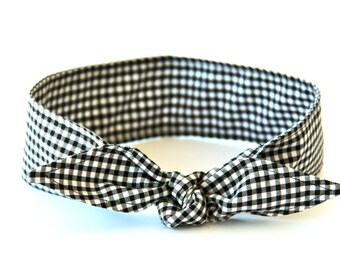 Headband Rosie the Riveter Black Gingham Rockabilly Pin Up Women Teen Girls Headscarf Top Knot Headband