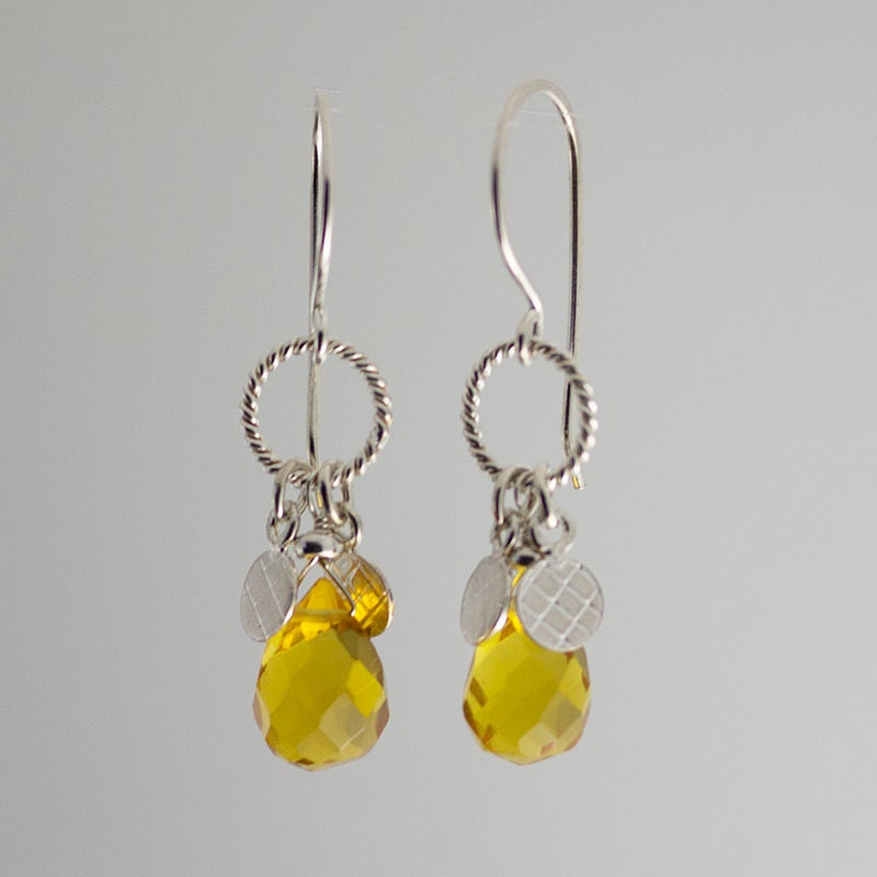 Yellow Quartz Drop EarringsDangle EarringsSterling