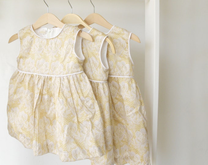 Little Girl Gold Floral Dress, Baby Cotton Silk Dress and ruffles diaper cover, Baby Sleeves Summer Dress