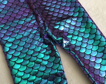 Girls Mermaid leggings Baby Toddler Purple and Turquoise two tone Birthday scale pants 3 6 9 12 18 24 months 2T 3T 4T 5T 6 7 costume teal