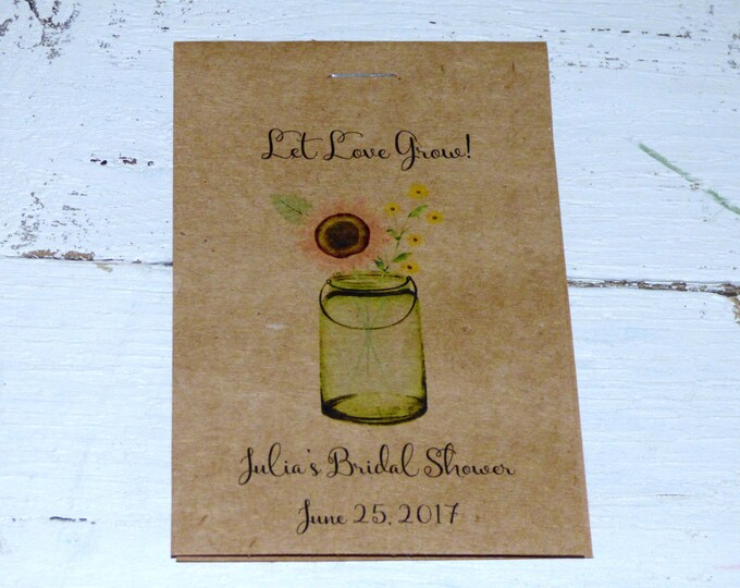 Rustic Chalkboard Green Mason Jar Let Love Grow Flower Seed Packet Favor Shabby Chic Cute Favors for Country Bridal Shower Wedding Birthday