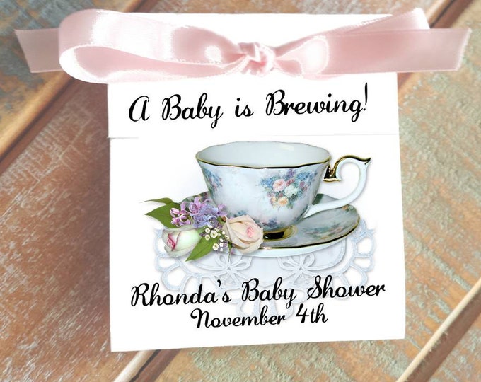 Rose Medley Pink White Rose Teacup Personalized Baby Shower or Bridal Shower Tea Bag Party Favors Tea Bag Holders Tea Party Brunch