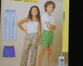 boysand girls sleep pants and shorts pattern kwik sew k3589 uncut pattern