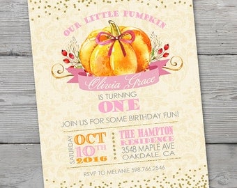 Little Pumpkin Birthday Invitation, PRINTABLE, Pumpkin First Birthday Invitation, Little Pumpkin Invite, Our Little Pumpkin Is Turning One