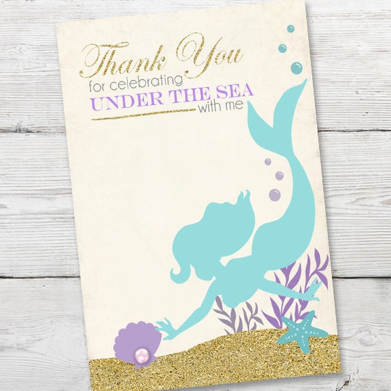 Mermaid Birthday Thank You Card PRINTABLE Mermaid Birthday