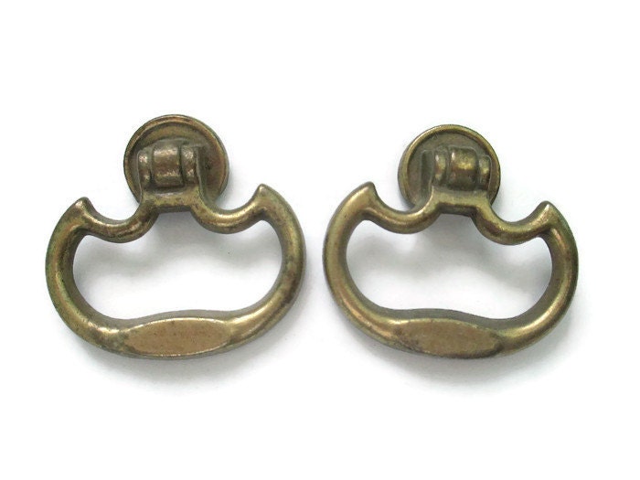 Pair of Vintage Ring Drawer Knobs Single screw pulls brass