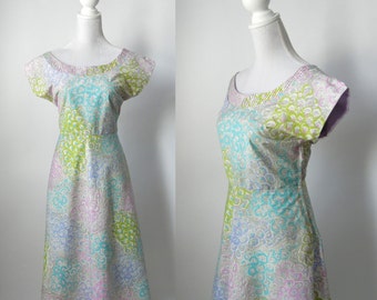 Vintage 1950s Cotton Summer Multi Color Floral Dress