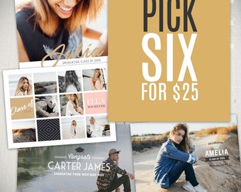 Graduation Card Templates Bundle - Senior Announcement Templates - Pick 6 Cards of Your Choice