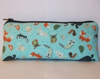 Padded Pipe Pouch, Woodland Creatures, Glass Pipe Case, Cute Pipe Bag, Animal Pipe Pouch, Hippy Boho Bag, Vape Pen Bag, 420 Bag - 7.5" LARGE