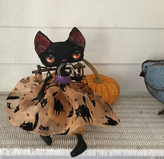 Halloween Kitten Cat Cloth Doll Black By Suziehaywarddolls