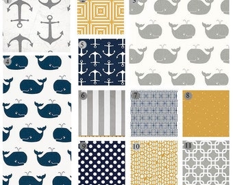 Whale Crib Bedding, Anchor Baby Bedding, Nautical Crib Set, Navy, Golden, Grey Baby Boy Set