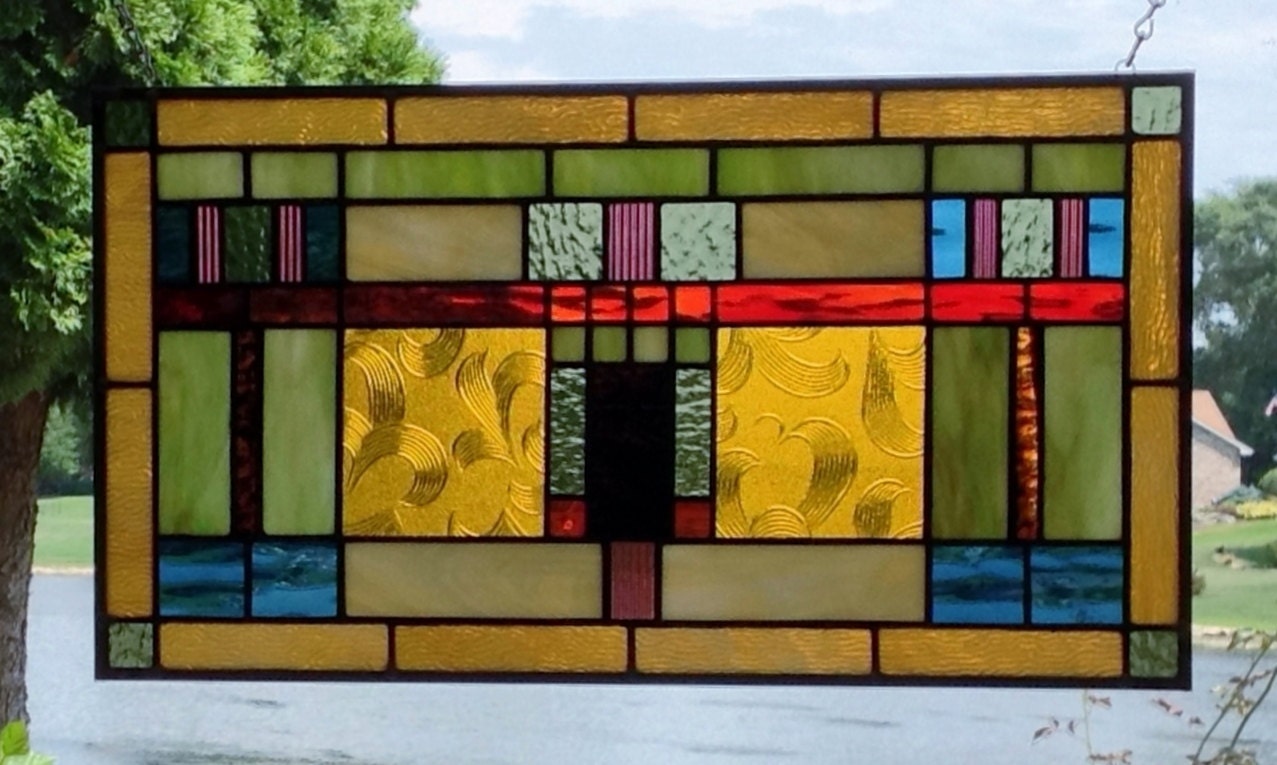 Arts and crafts stained glass panel window hanging by SGHovel