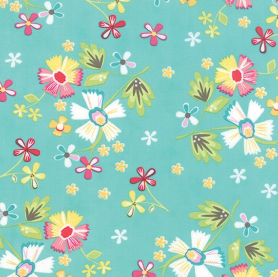 Prairie 1/2 yard cotton aqua floral fabric by Corey Yoder for Moda ...